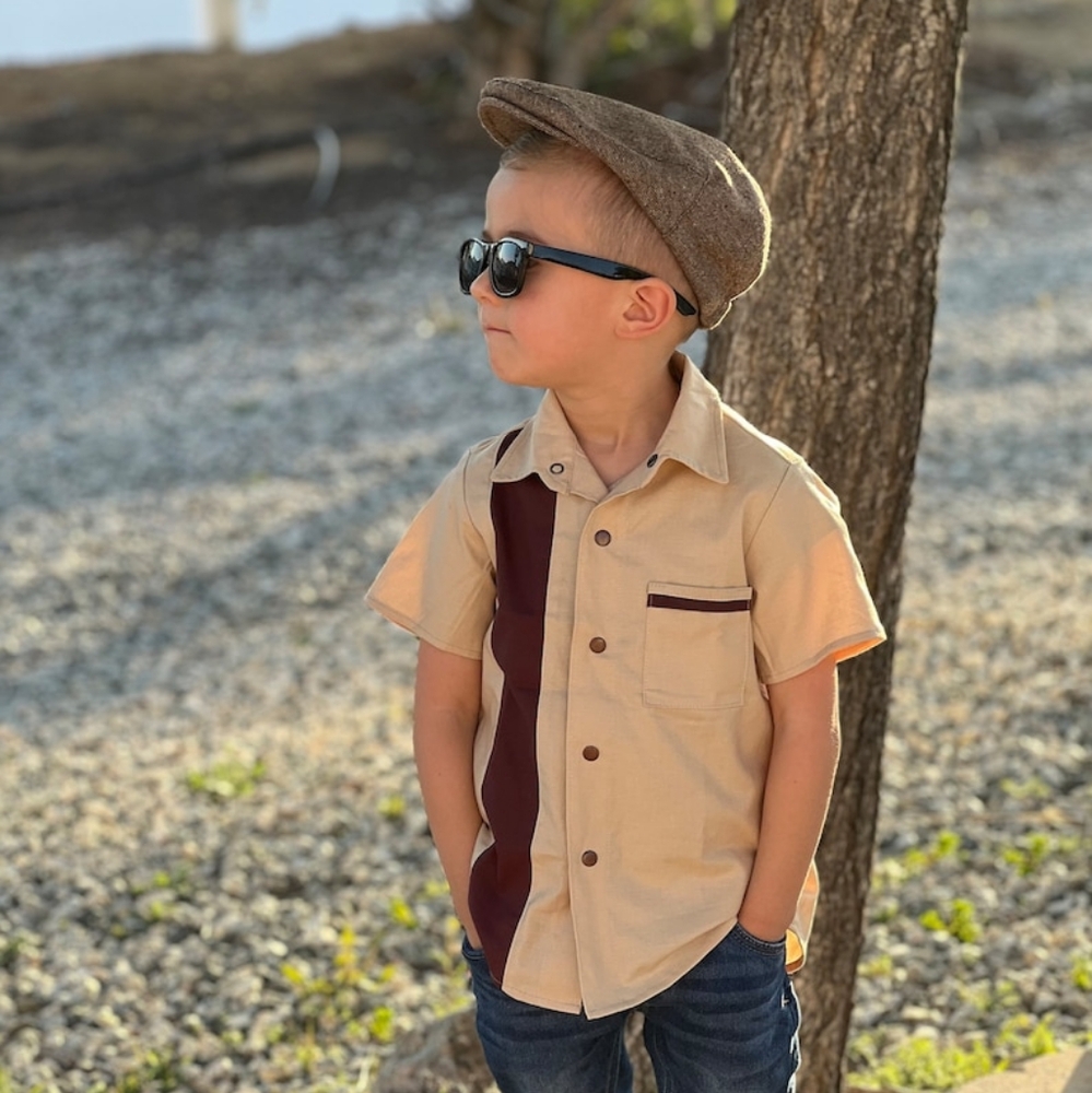 Boy's Bowler Tan Retro Cotton Top